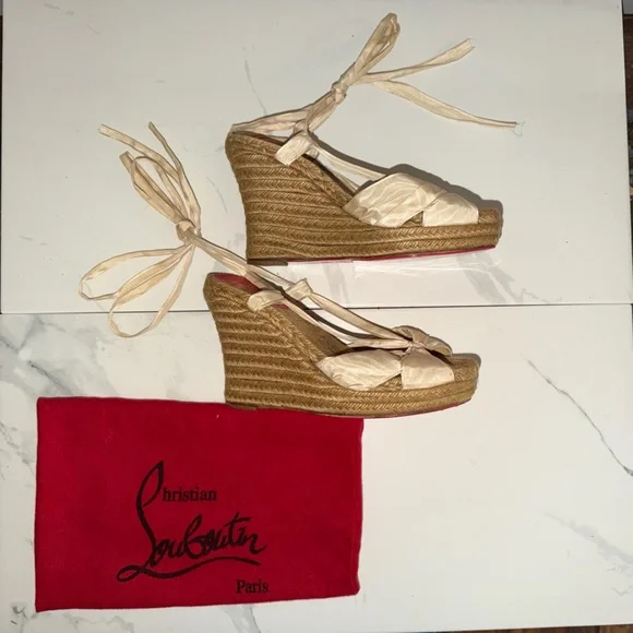 ๐ Christian Louboutin Satin Espadrille Wedge Sandals โ Size 40 (US 9.5/10) - Picture 9 of 9